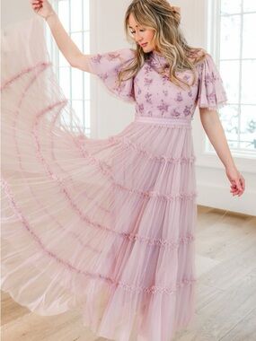 Ivy City Co Mauve Pink Embellished Tiered Maxi Dress